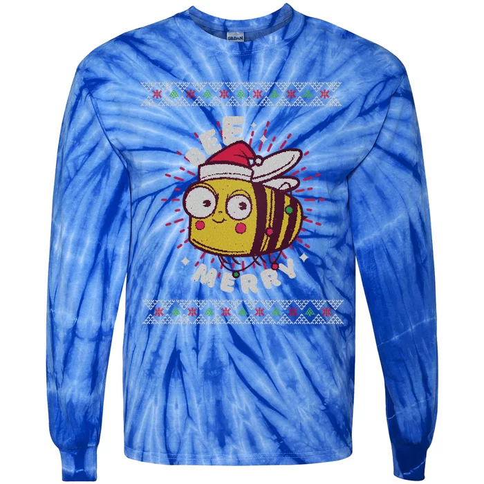 Bumble Bee Merry Beekeeper Santa Hat Ugly Christmas Sweater Gift Tie-Dye Long Sleeve Shirt