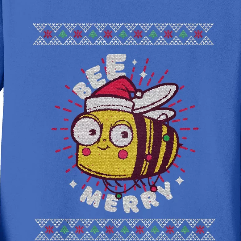 Bumble Bee Merry Beekeeper Santa Hat Ugly Christmas Sweater Gift Kids Long Sleeve Shirt