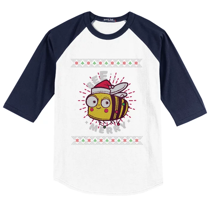 Bumble Bee Merry Beekeeper Santa Hat Ugly Christmas Sweater Gift Baseball Sleeve Shirt