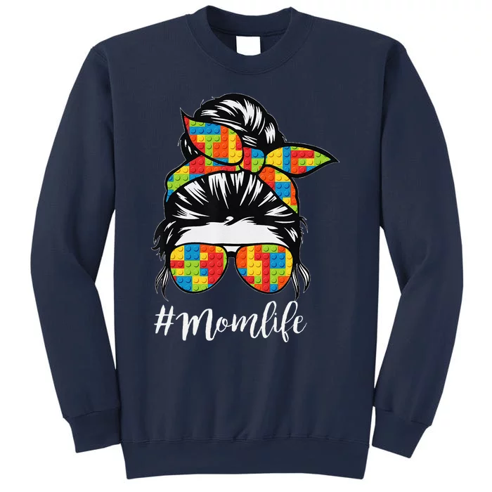 Building Block Messy Bun Mom Life Master Builder Mothers Day Sweatshirt