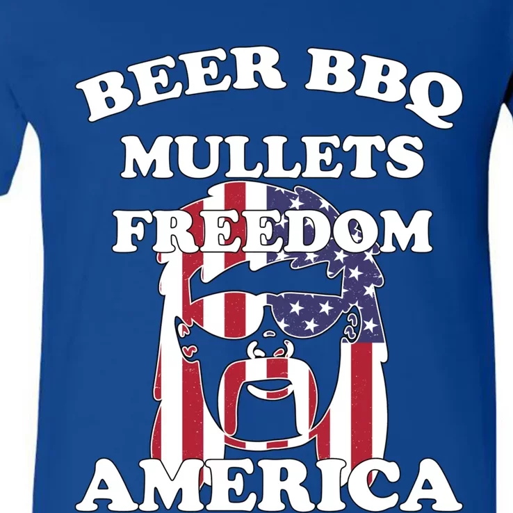 Beer Bbq Mullets Freedom America Funny Patriotic Graphic Gift V-Neck T-Shirt