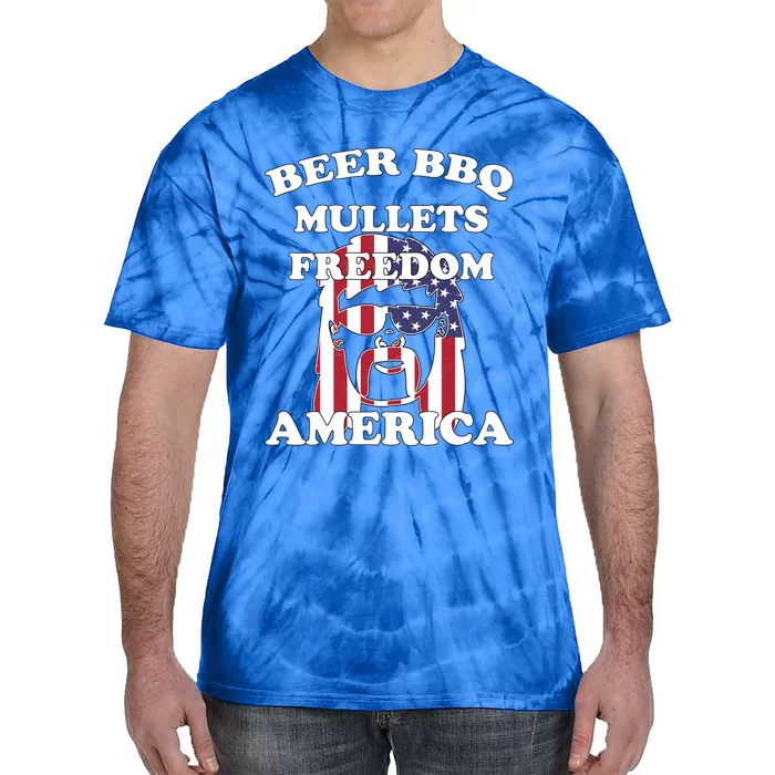 Beer Bbq Mullets Freedom America Funny Patriotic Graphic Gift Tie-Dye T-Shirt