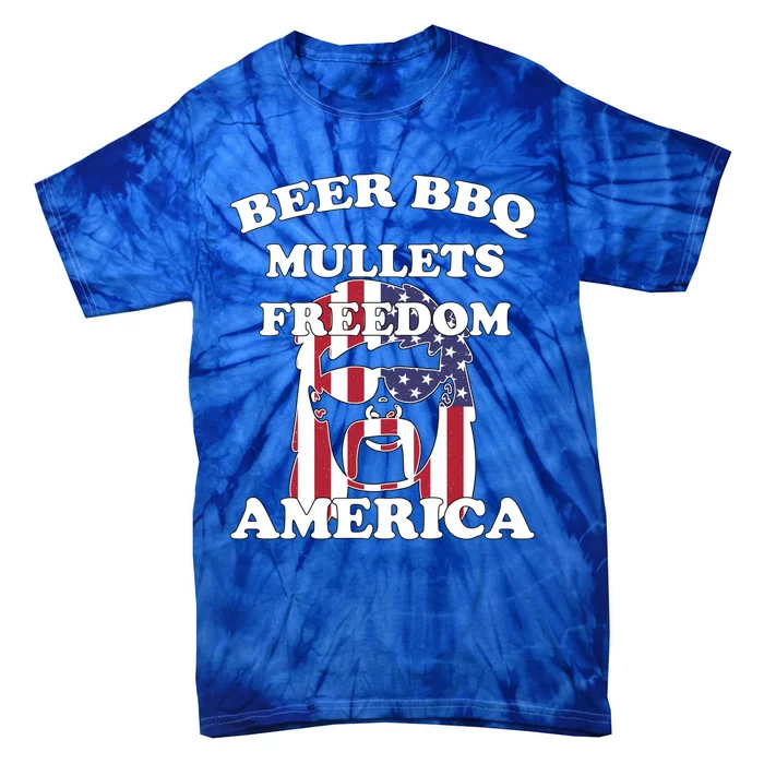 Beer Bbq Mullets Freedom America Funny Patriotic Graphic Gift Tie-Dye T-Shirt