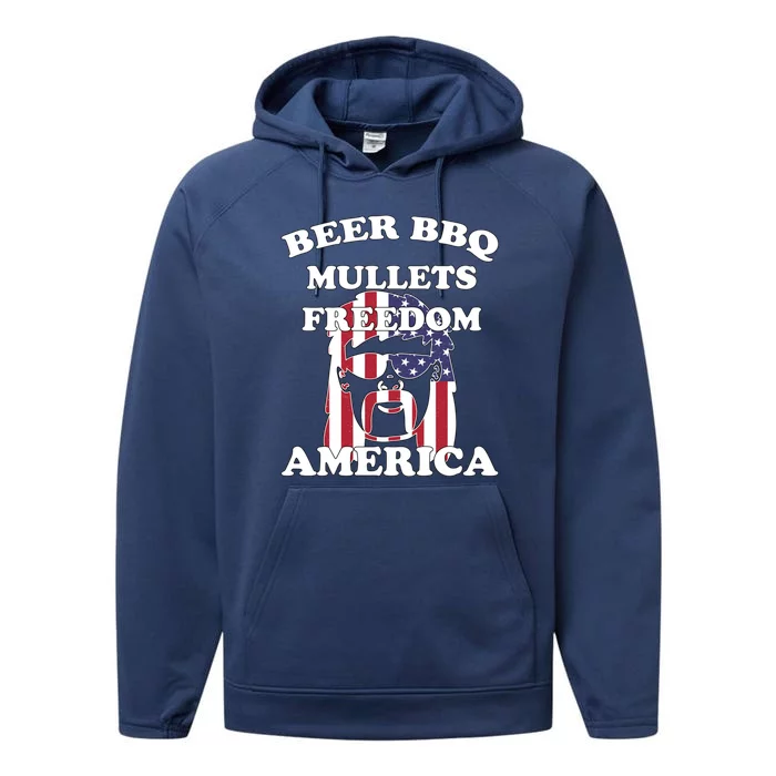 Beer Bbq Mullets Freedom America Funny Patriotic Graphic Gift Performance Fleece Hoodie