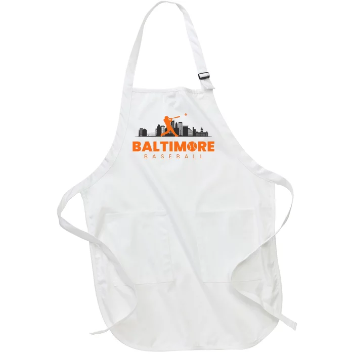 Baltimore Baseball Minimalist City Skyline Baseball Lover Full-Length Apron With Pocket