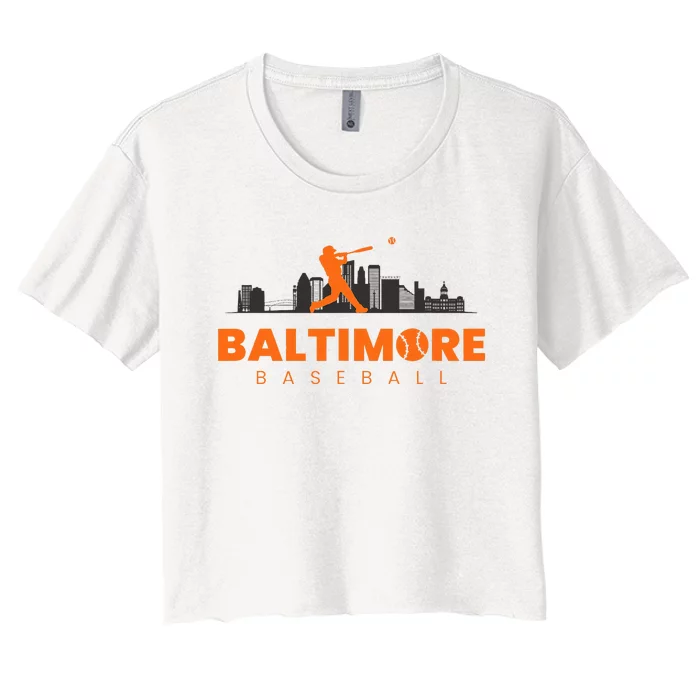 Baltimore Baseball Minimalist City Skyline Baseball Lover Women's Crop Top Tee