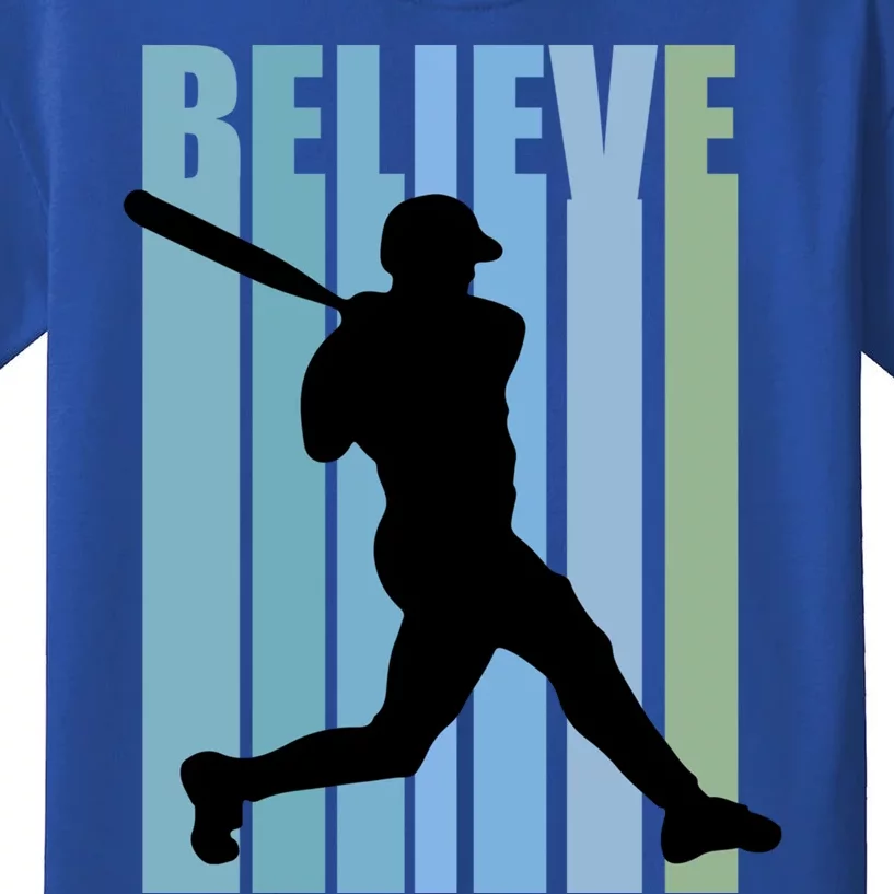 Believe Baseball Motivational Hitting Ball Retro Cool Great Gift Kids T-Shirt