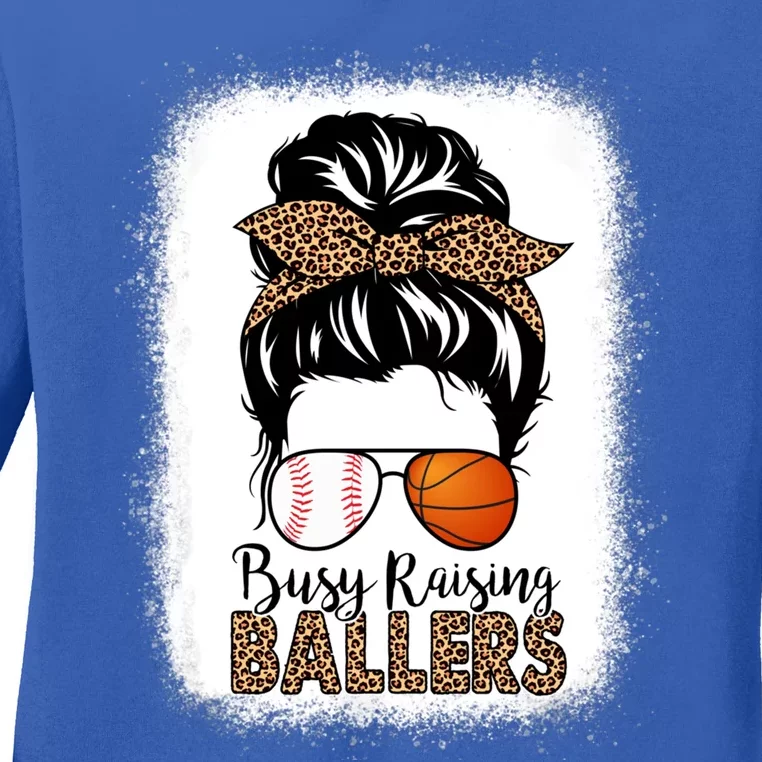 Basketball Baseball Mom Busy Raising Ballers Messy Bun Meaningful Gift Ladies Long Sleeve Shirt