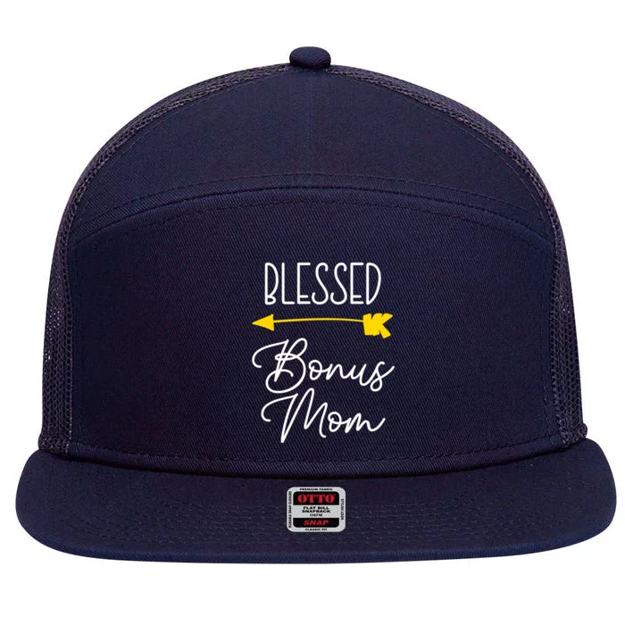 Blessed Bonus Mom Cute Cool Great Gift 7 Panel Mesh Trucker Snapback Hat