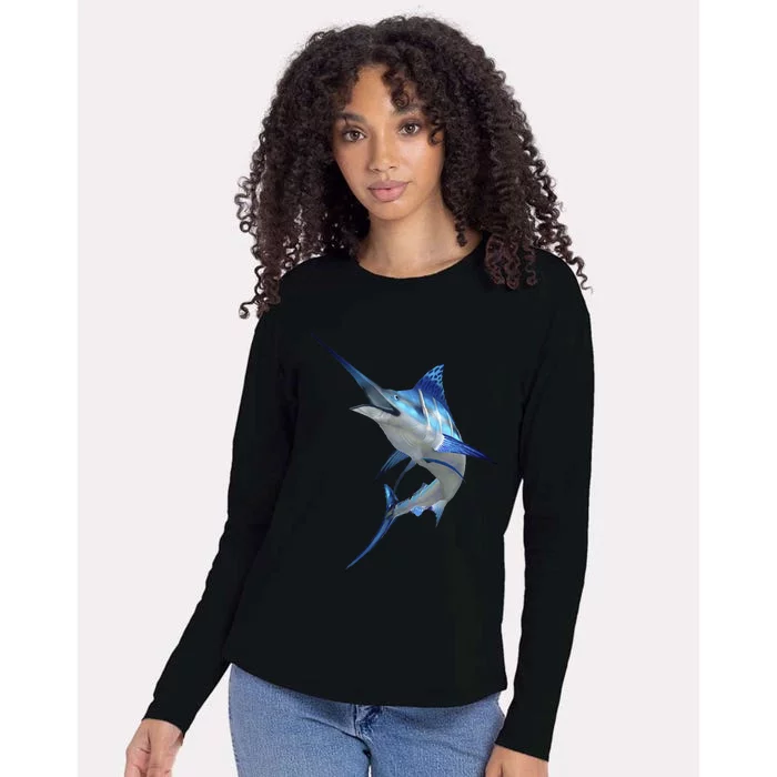 Beautiful Blue Marlin Fishing Womens Cotton Relaxed Long Sleeve T-Shirt