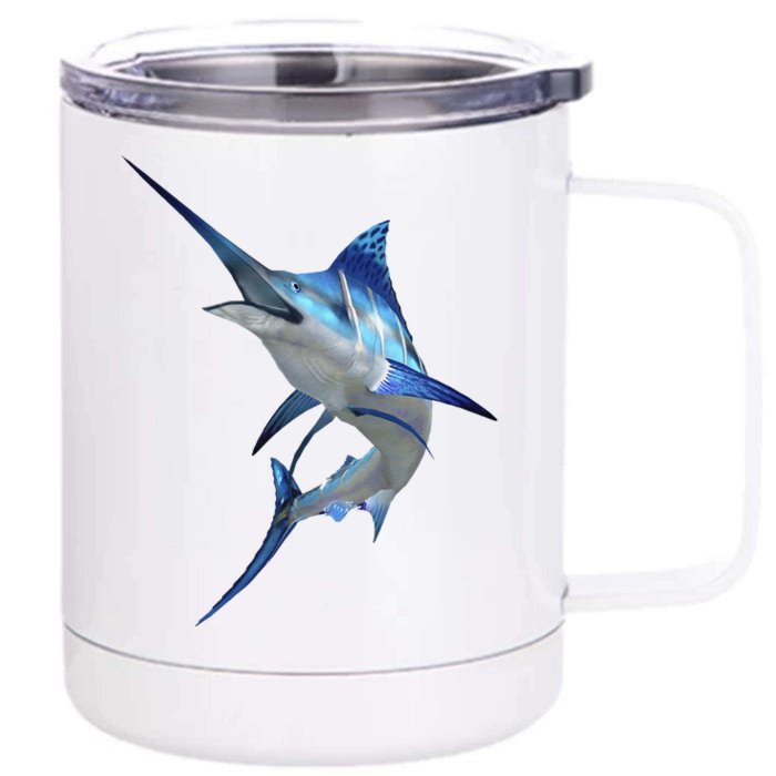 Beautiful Blue Marlin Fishing Front & Back 12oz Stainless Steel Tumbler Cup