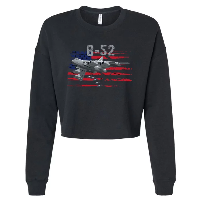 B52 Buff Military Airplane Flag Cropped Pullover Crew