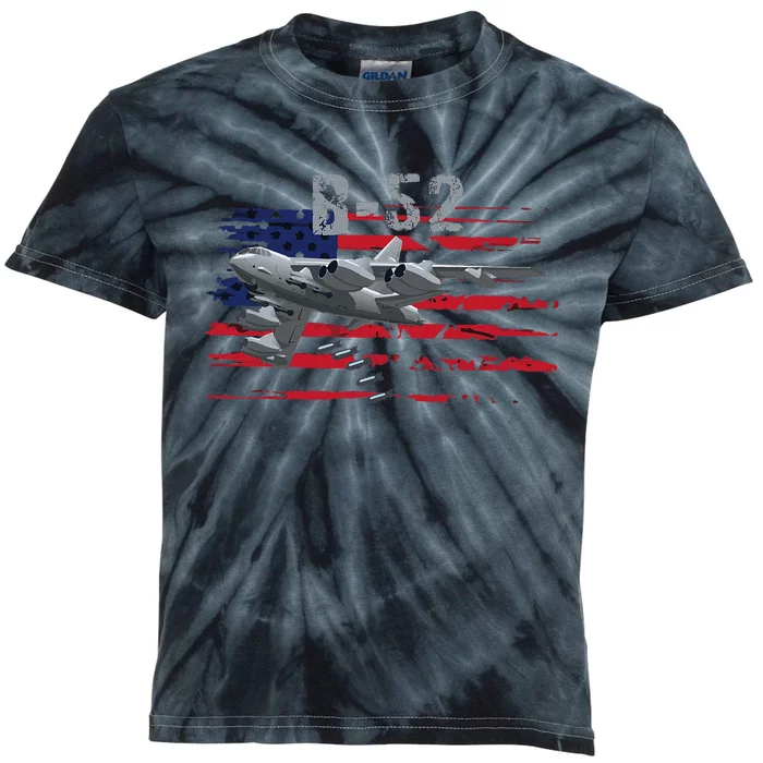 B52 Buff Military Airplane Flag Kids Tie-Dye T-Shirt