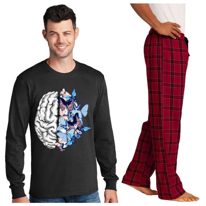 Blue Butterflies Mental Health Brain Psychology Long Sleeve Pajama Set