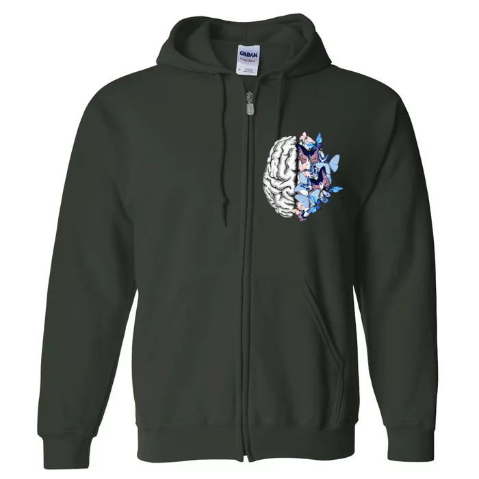 Blue Butterflies Mental Health Brain Psychology Full Zip Hoodie