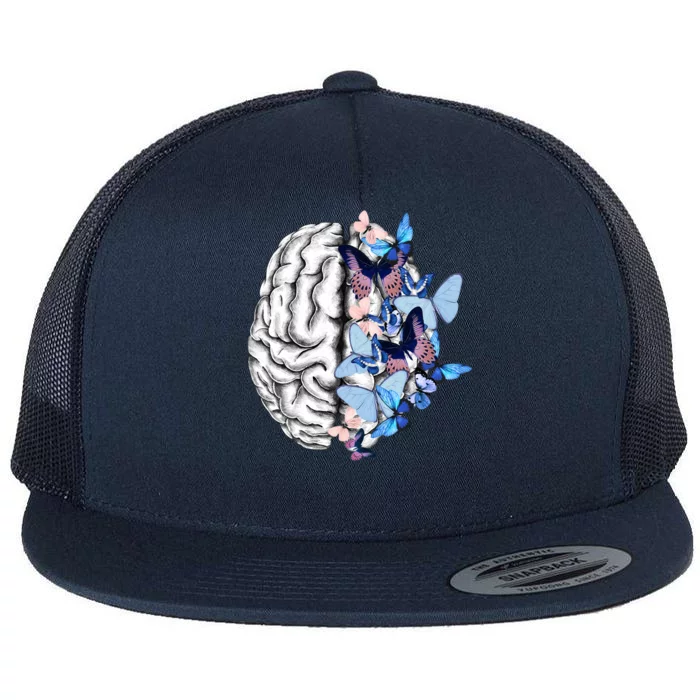 Blue Butterflies Mental Health Brain Psychology Flat Bill Trucker Hat