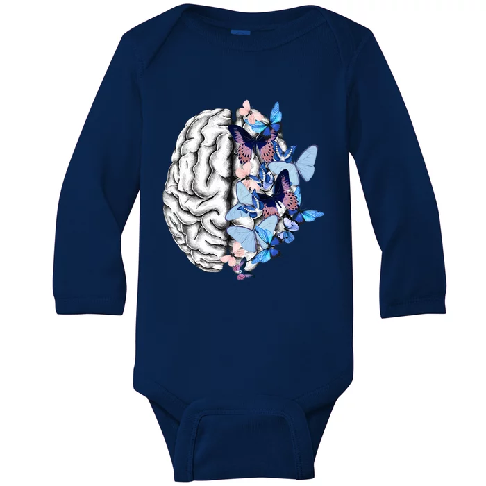 Blue Butterflies Mental Health Brain Psychology Baby Long Sleeve Bodysuit