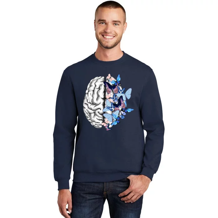 Blue Butterflies Mental Health Brain Psychology Tall Sweatshirt