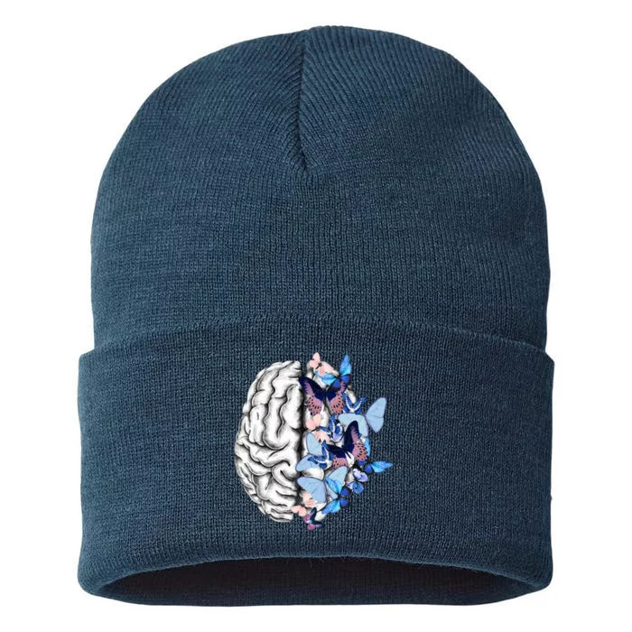 Blue Butterflies Mental Health Brain Psychology Sustainable Knit Beanie