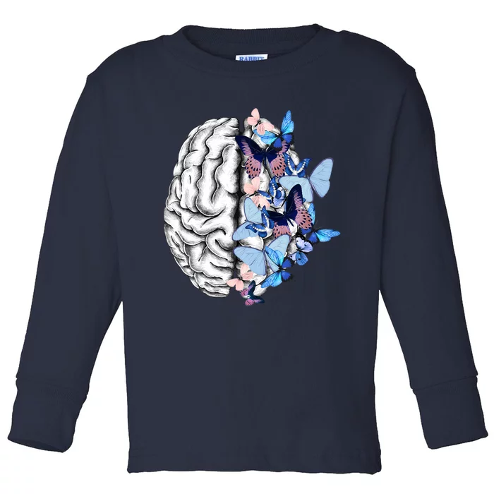 Blue Butterflies Mental Health Brain Psychology Toddler Long Sleeve Shirt