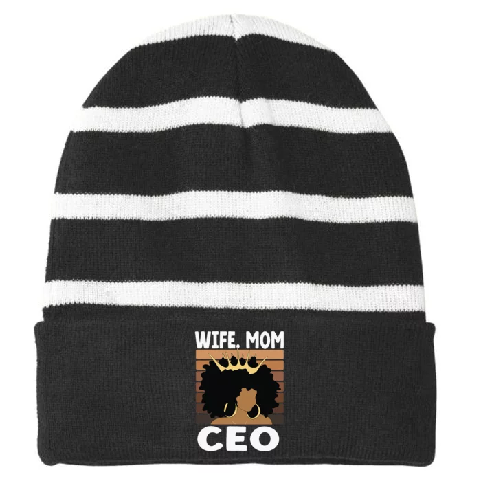 Black Business Month Wo Wife Mom CEO Melanin Striped Beanie with Solid Band