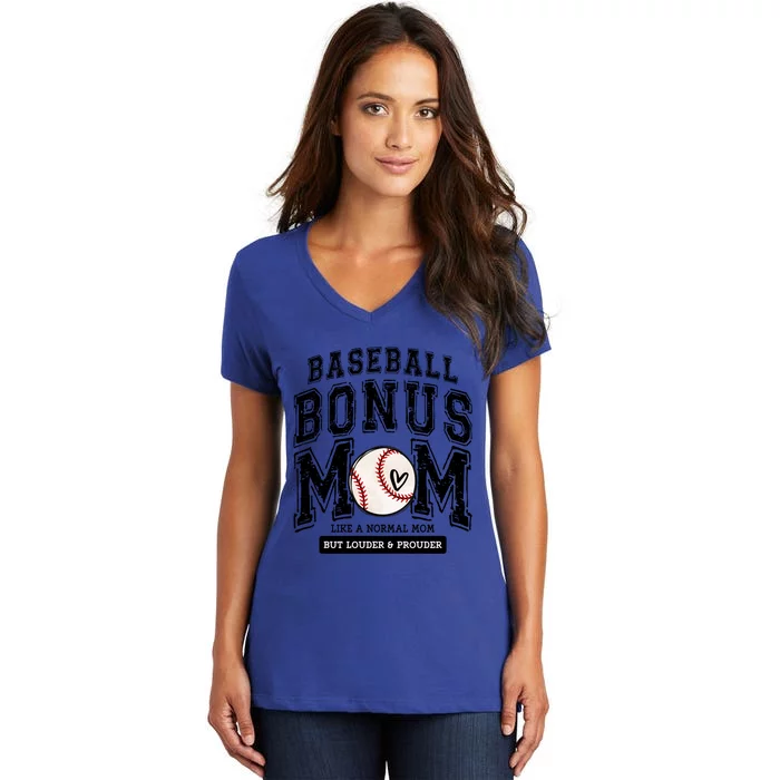 Baseball Bonus Mom Proud Love Baseball Player Mama Mother Funny Gift Women's V-Neck T-Shirt