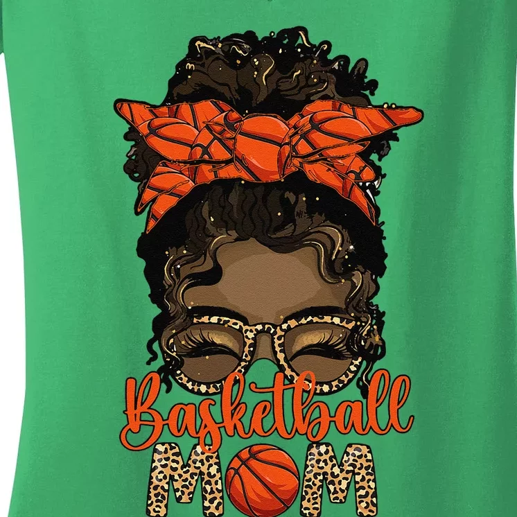 Black Basketball Mom Melanin Mother Of A Basketball Player Women's V-Neck T-Shirt