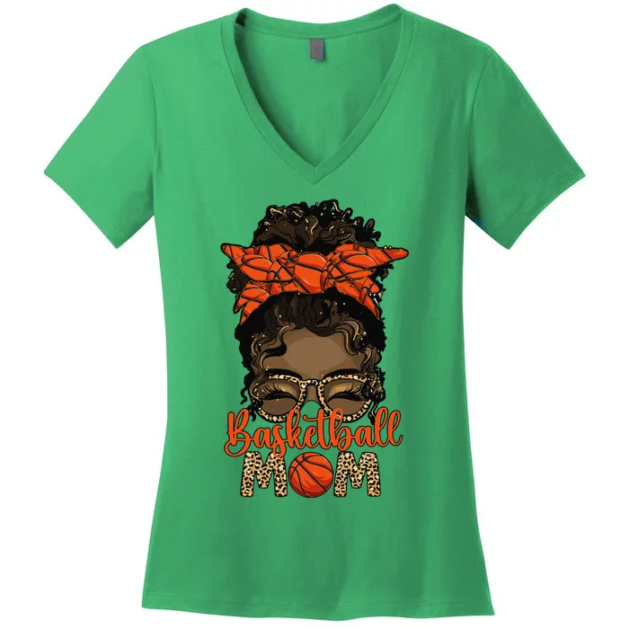 Black Basketball Mom Melanin Mother Of A Basketball Player Women's V-Neck T-Shirt