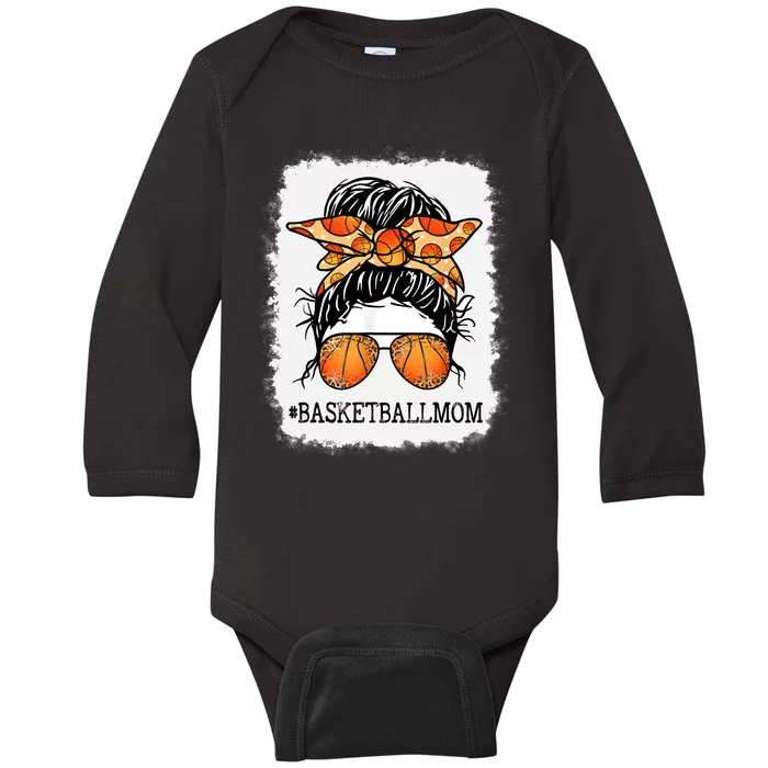 Bleached Basketball Mom Messy Bun Player Mom Mothers Day Baby Long Sleeve Bodysuit