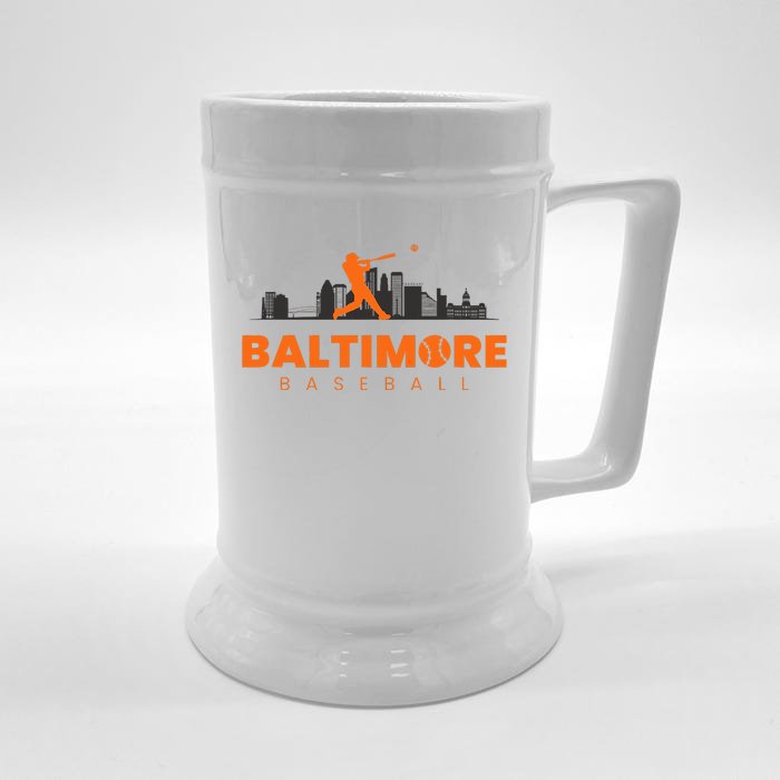 Baltimore Baseball Minimalist City Skyline Baseball Lover Front & Back Beer Stein