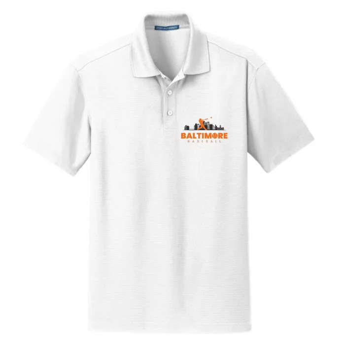 Baltimore Baseball Minimalist City Skyline Baseball Lover Dry Zone Grid Performance Polo