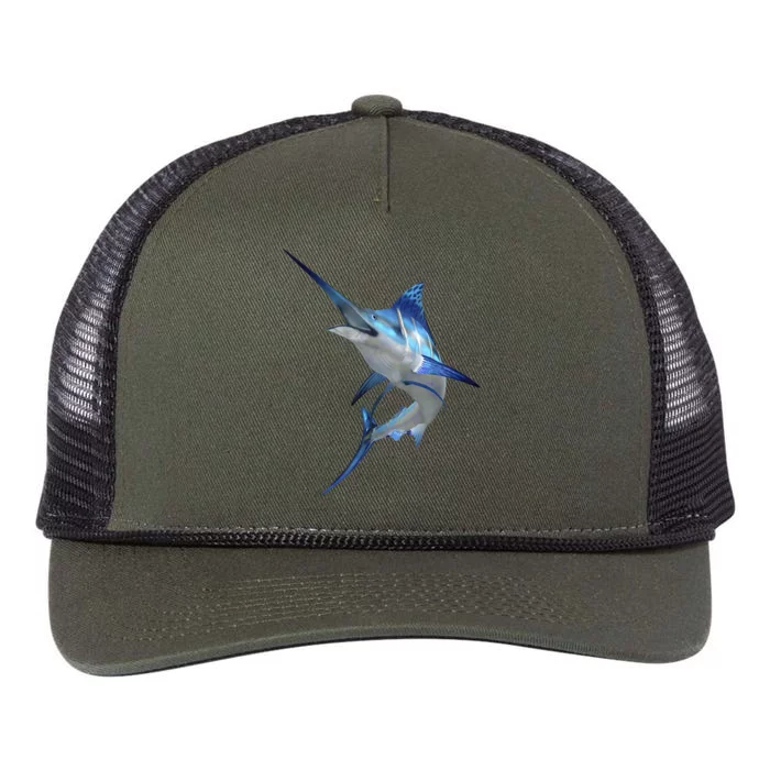 Beautiful Blue Marlin Fishing Retro Rope Trucker Hat Cap