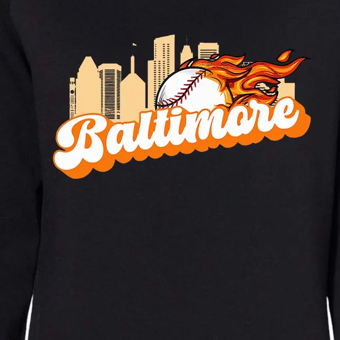 Baltimore Baseball Minimal City Skyline Retro Baseball Lover Womens California Wash Sweatshirt