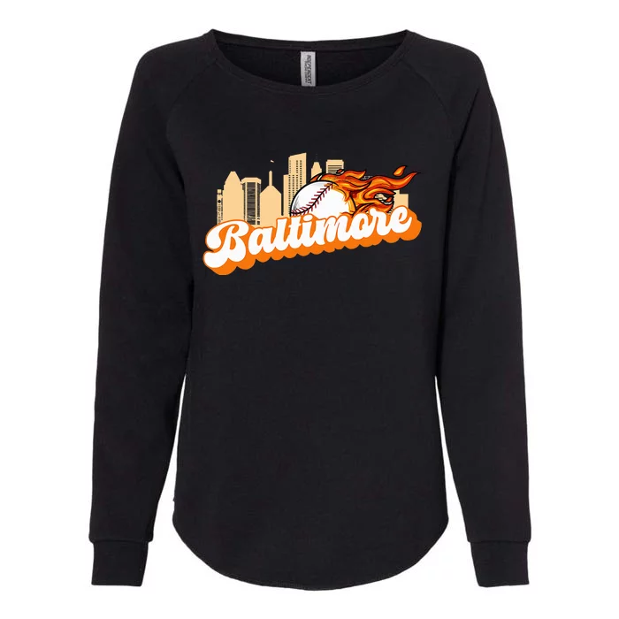 Baltimore Baseball Minimal City Skyline Retro Baseball Lover Womens California Wash Sweatshirt