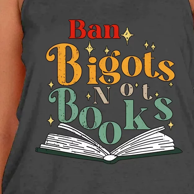 Ban Bigots Not Books Read Banned Books Book Lover Anti Racism Equality Women's Knotted Racerback Tank