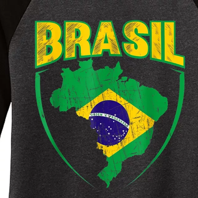 Brasil Brazilian national flag Soccer Jersey Football Women's Tri-Blend 3/4-Sleeve Raglan Shirt