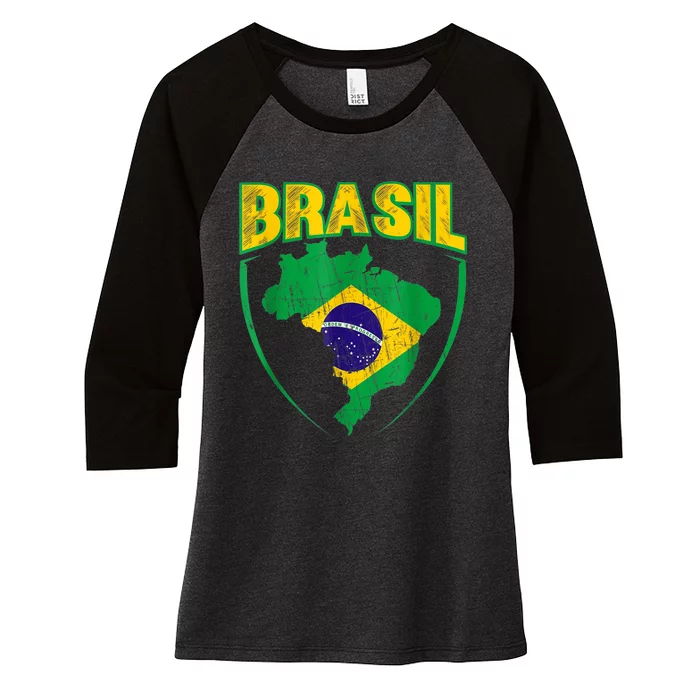 Brasil Brazilian national flag Soccer Jersey Football Women's Tri-Blend 3/4-Sleeve Raglan Shirt