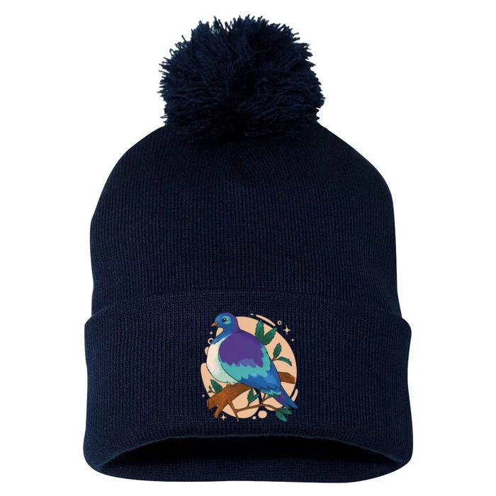 Blue Bird Nature Art Pom Pom 12in Knit Beanie