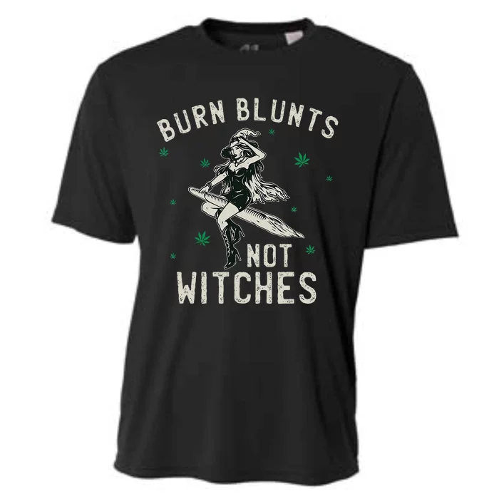 Burn Blunts Not Witches Funny Marijuana Weed Smoker Stoner Cooling Performance Crew T-Shirt