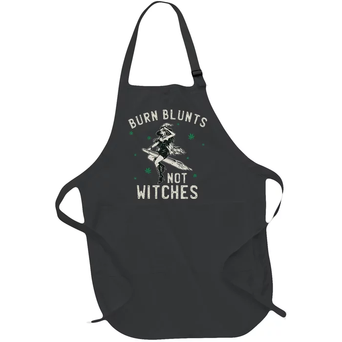 Burn Blunts Not Witches Funny Marijuana Weed Smoker Stoner Full-Length Apron With Pocket