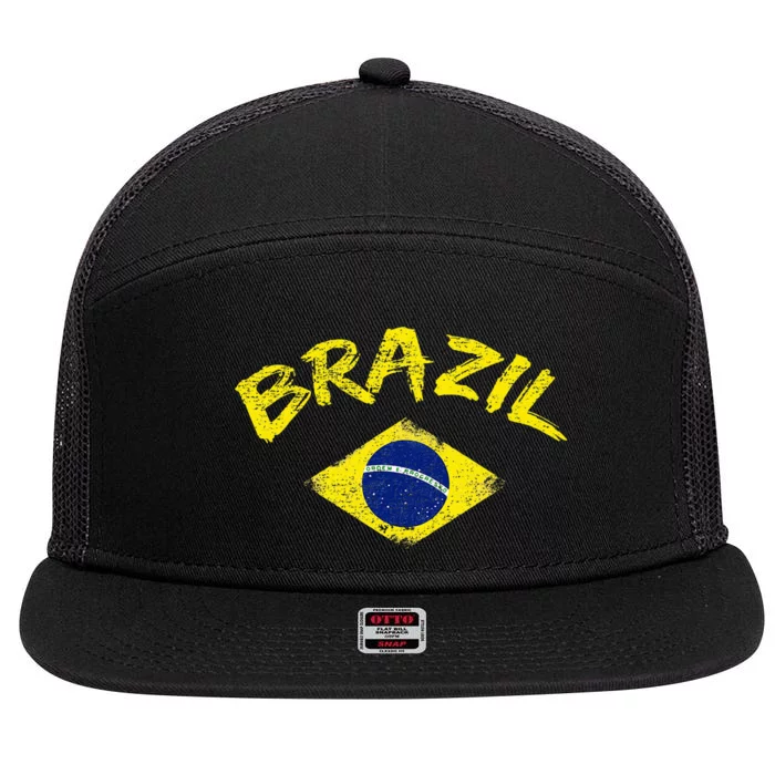 Brasil Brazilian National Flag Soccer Jersey Football 7 Panel Mesh Trucker Snapback Hat