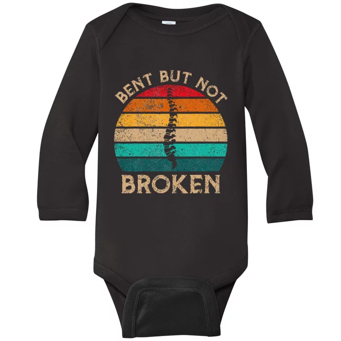 Bent But Not Broken Retro Scoliosis Awareness Warrior Baby Long Sleeve Bodysuit