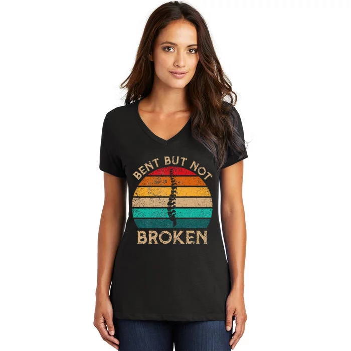 Bent But Not Broken Retro Scoliosis Awareness Warrior Women's V-Neck T-Shirt