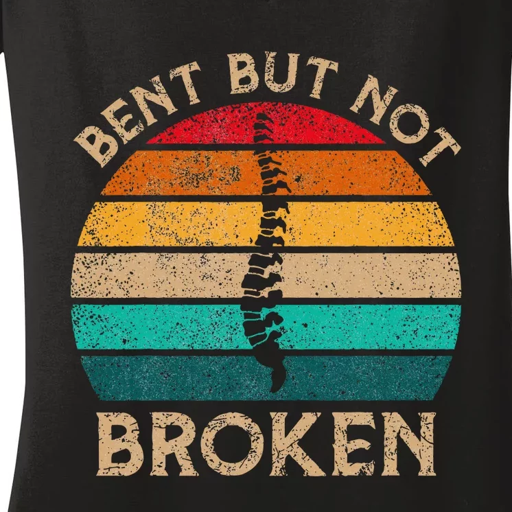 Bent But Not Broken Retro Scoliosis Awareness Warrior Women's V-Neck T-Shirt