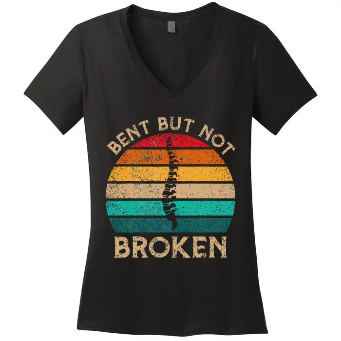 Bent But Not Broken Retro Scoliosis Awareness Warrior Women's V-Neck T-Shirt