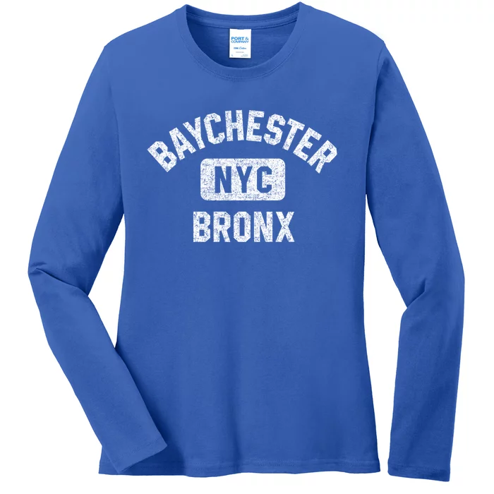 Baychester Bronx Nyc Gym Style Distressed White Print Gift Ladies Long Sleeve Shirt