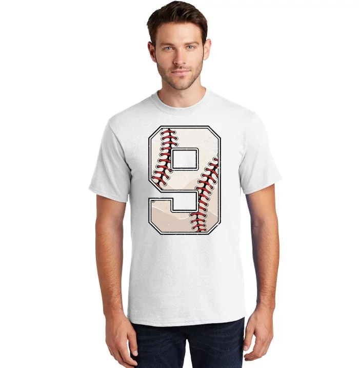 Baseball Birthday Nine 9 Years Old Ninth 9th Bday Party Tall T-Shirt