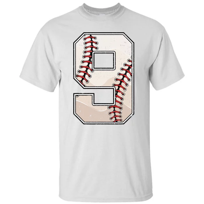 Baseball Birthday Nine 9 Years Old Ninth 9th Bday Party Tall T-Shirt