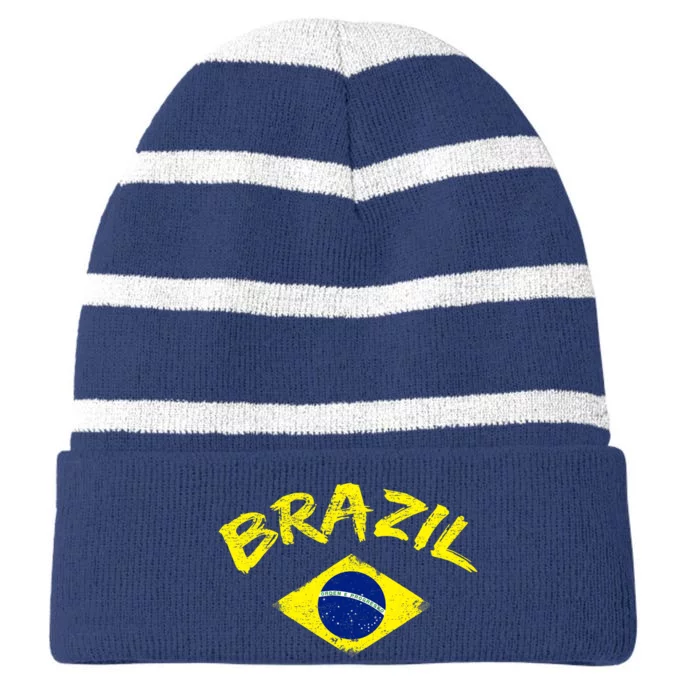 Brasil Brazilian National Flag Soccer Jersey Football Striped Beanie with Solid Band