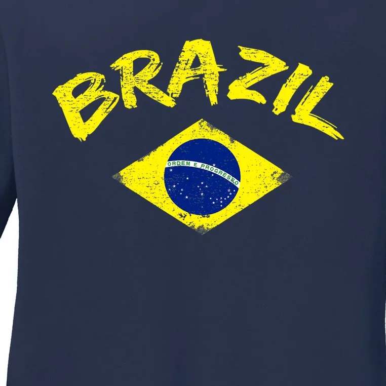 Brasil Brazilian National Flag Soccer Jersey Football Ladies Long Sleeve Shirt